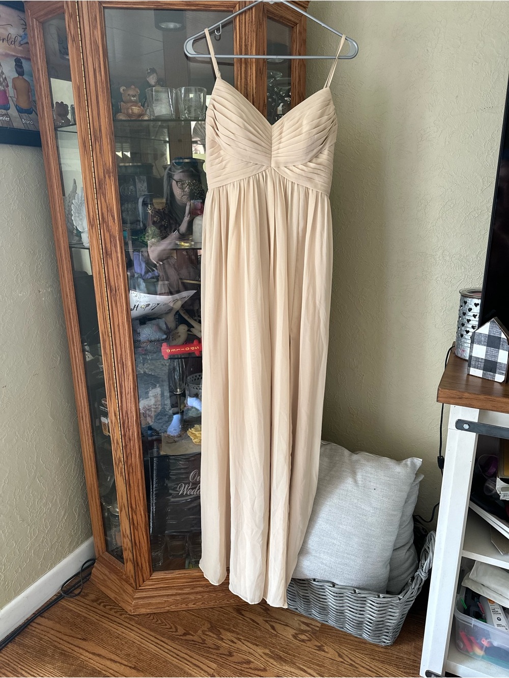 Azazie Champagne Maxi Dress with Ruched Bodice